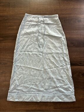 Vintage Tencel Maxi Skirt Light Wash Drawstring Coastal Cottagecore